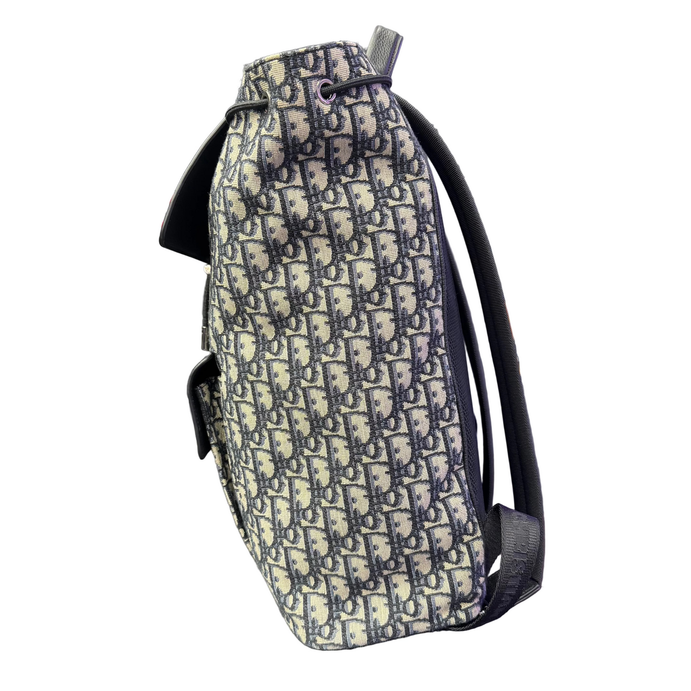 Dior Oblique Jacquard Saddle Backpack with Flap Beige Black