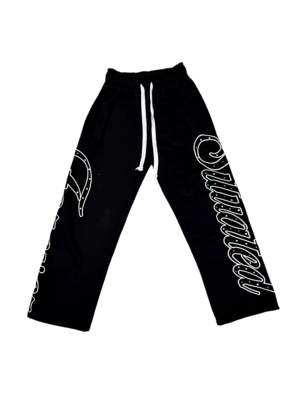 Forever Situated Rhinestone Black Sweatpants