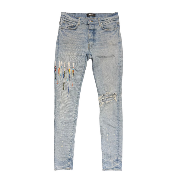 Amiri Paint Drip Logo Jeans Clay Indigo
