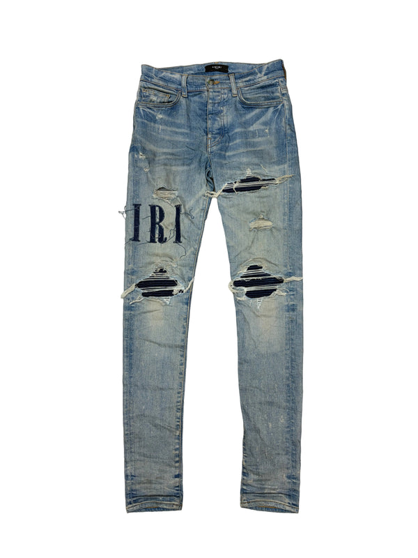 Amiri Denim Applique Logo Skinny Jeans Clay Indigo