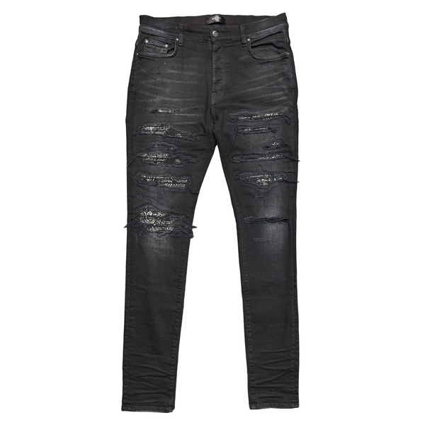 Amiri Bandana Paisley Patch Thrasher Jeans Black