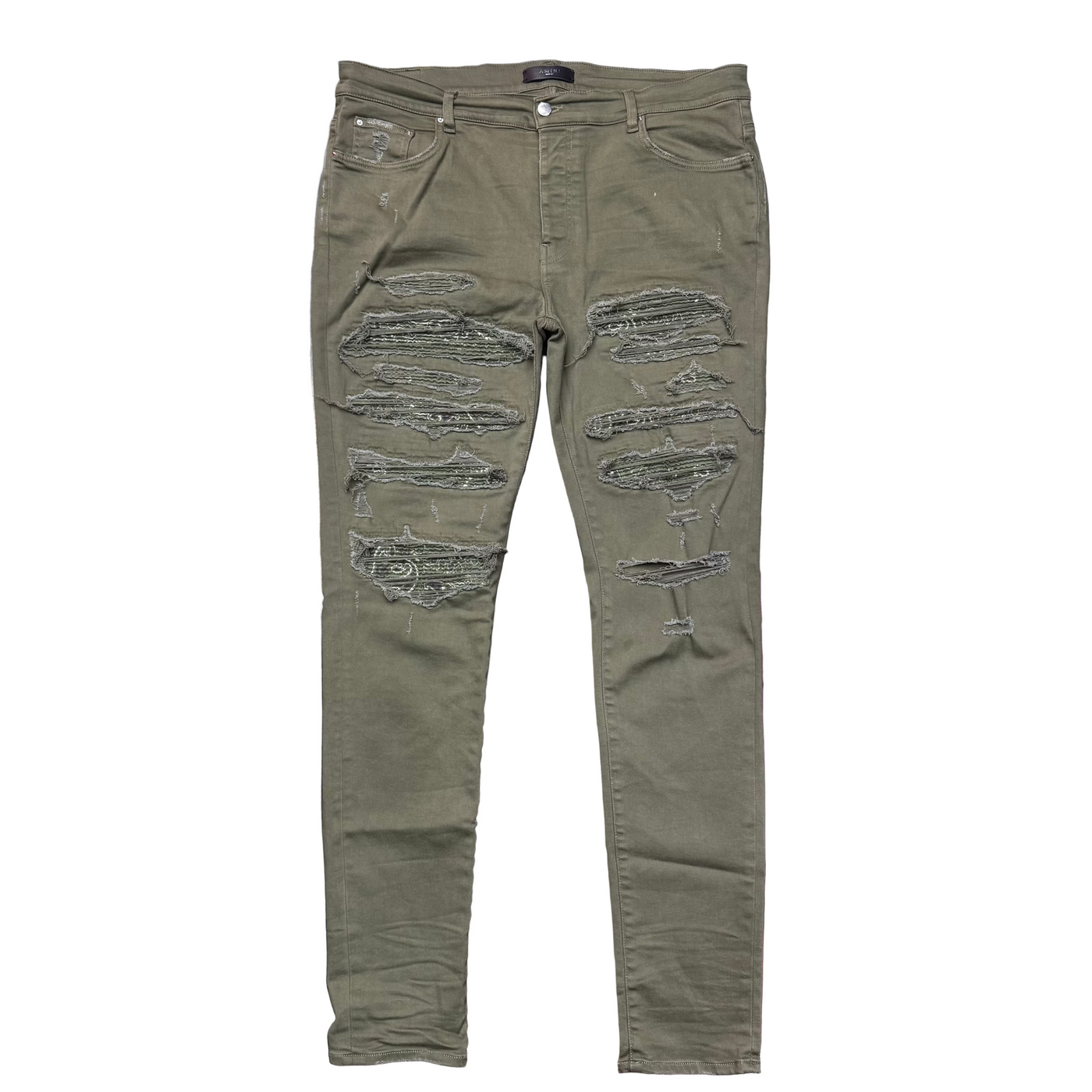 Amiri Bandana Paisley Thrasher Jeans Olive