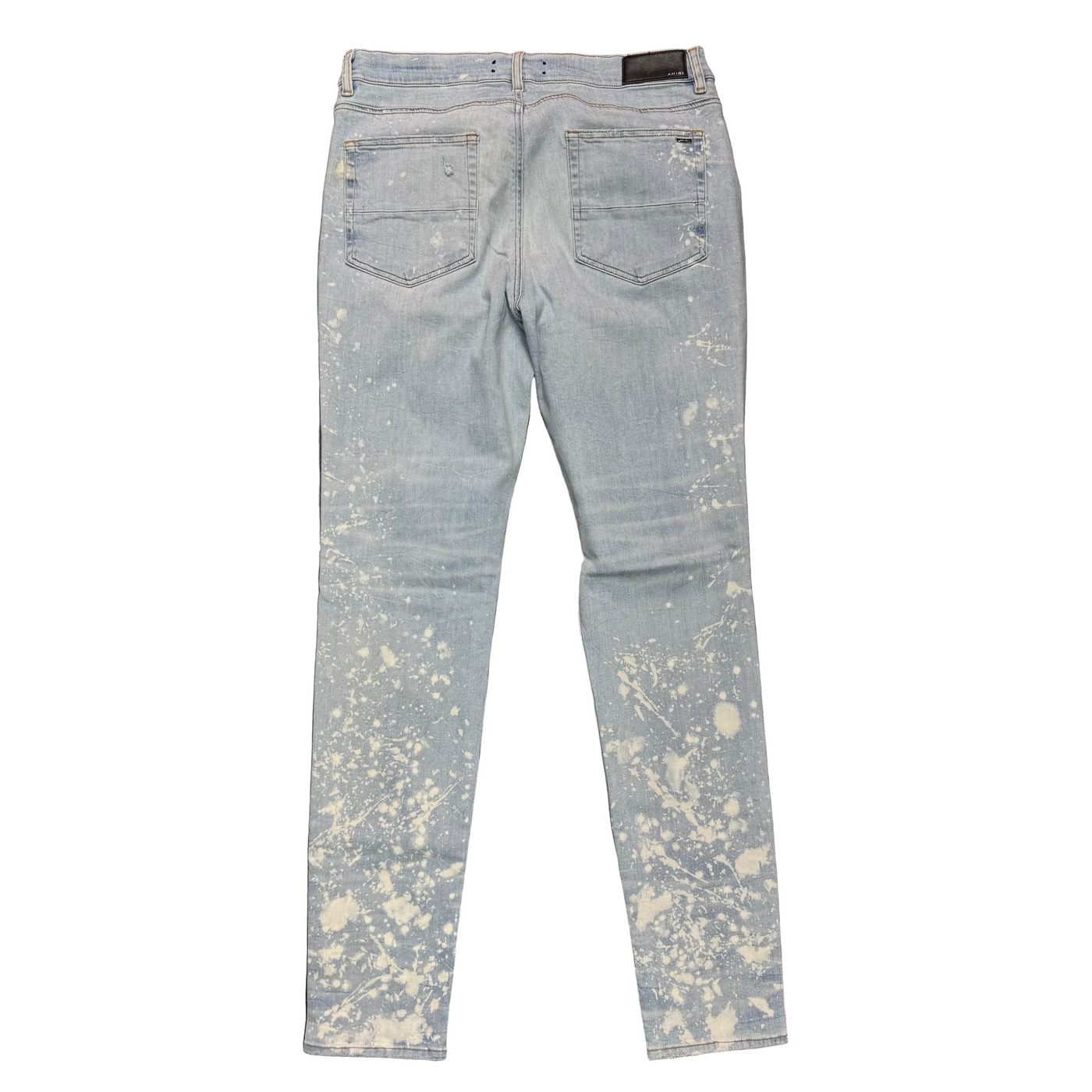 Amiri Bleach Splatter Thrasher Jeans Light Wash Blue
