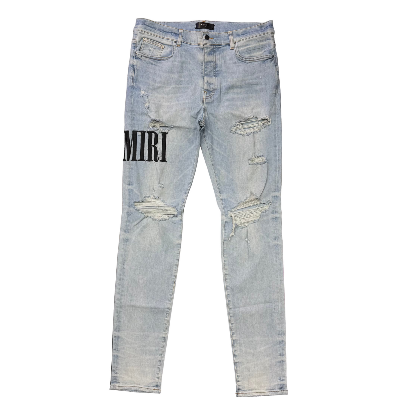Amiri Embroidered Logo Distressed Jeans Light Indigo