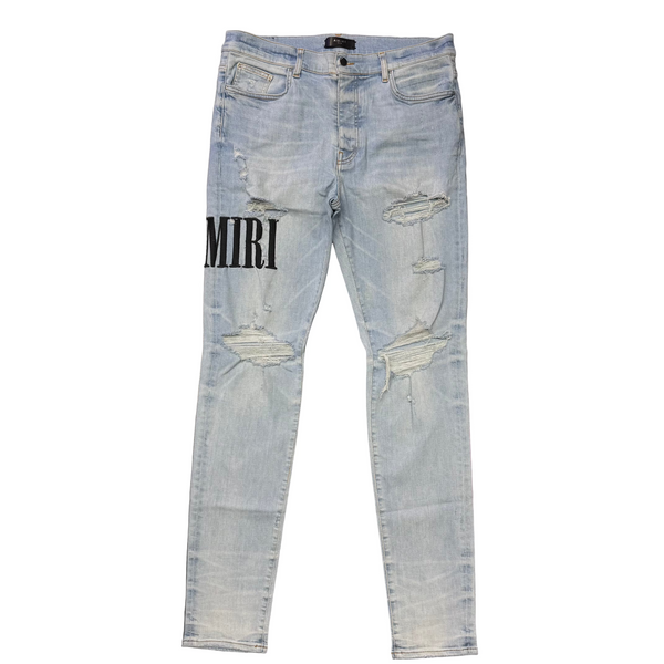 Amiri Embroidered Logo Distressed Jeans Light Indigo