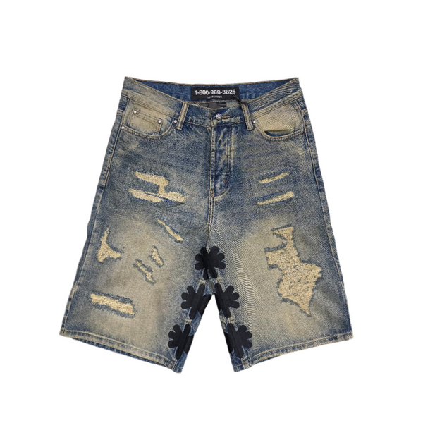 Lost SHDWS Distressed Denim Shorts Blue Black
