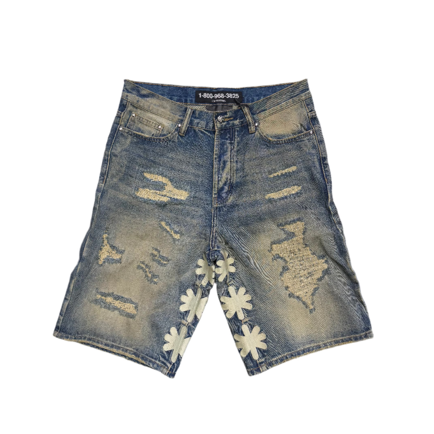 Lost SHDWS Distressed Denim Shorts Blue Bone