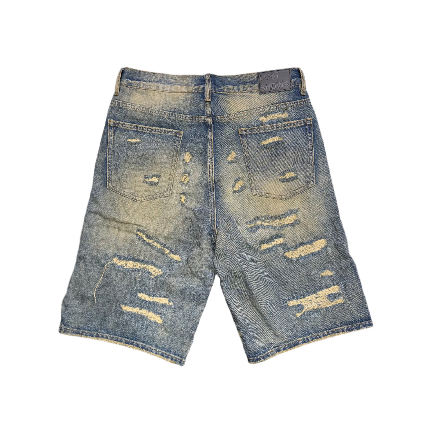 Lost SHDWS Distressed Denim Shorts Blue Bone
