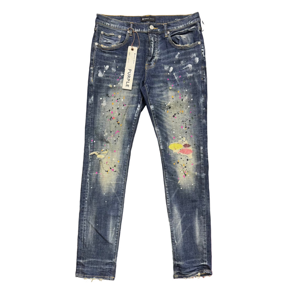 Purple Brand P001 Paint Splatter Distressed Jeans Blue