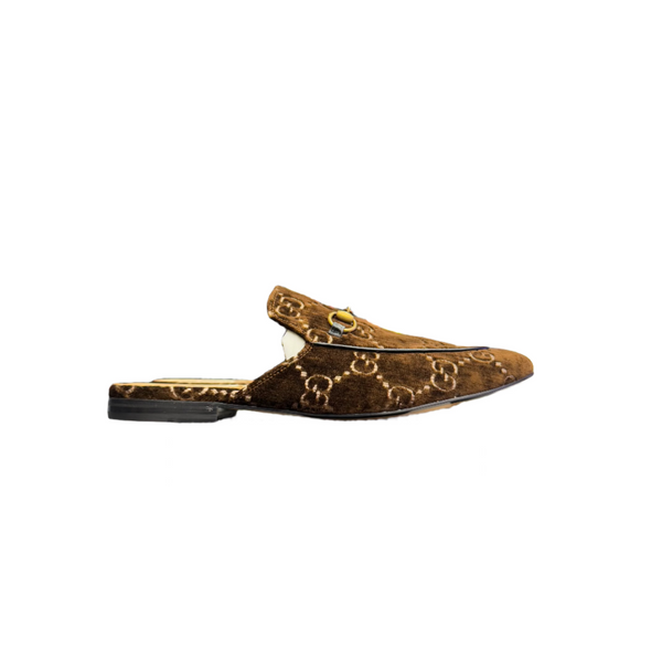 Gucci GG Horsebit Velvet Mule Brown