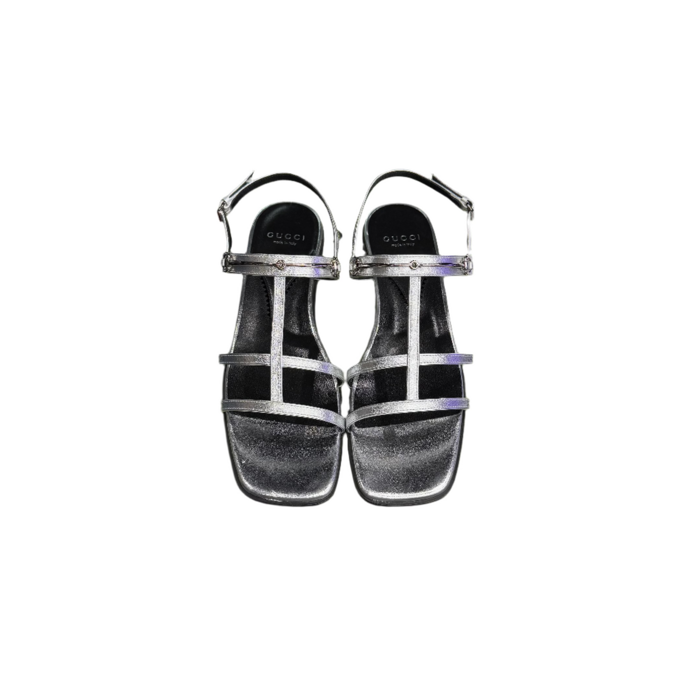 WMNS Gucci Horsebit Accent Leather T-Strap Sandals Silver