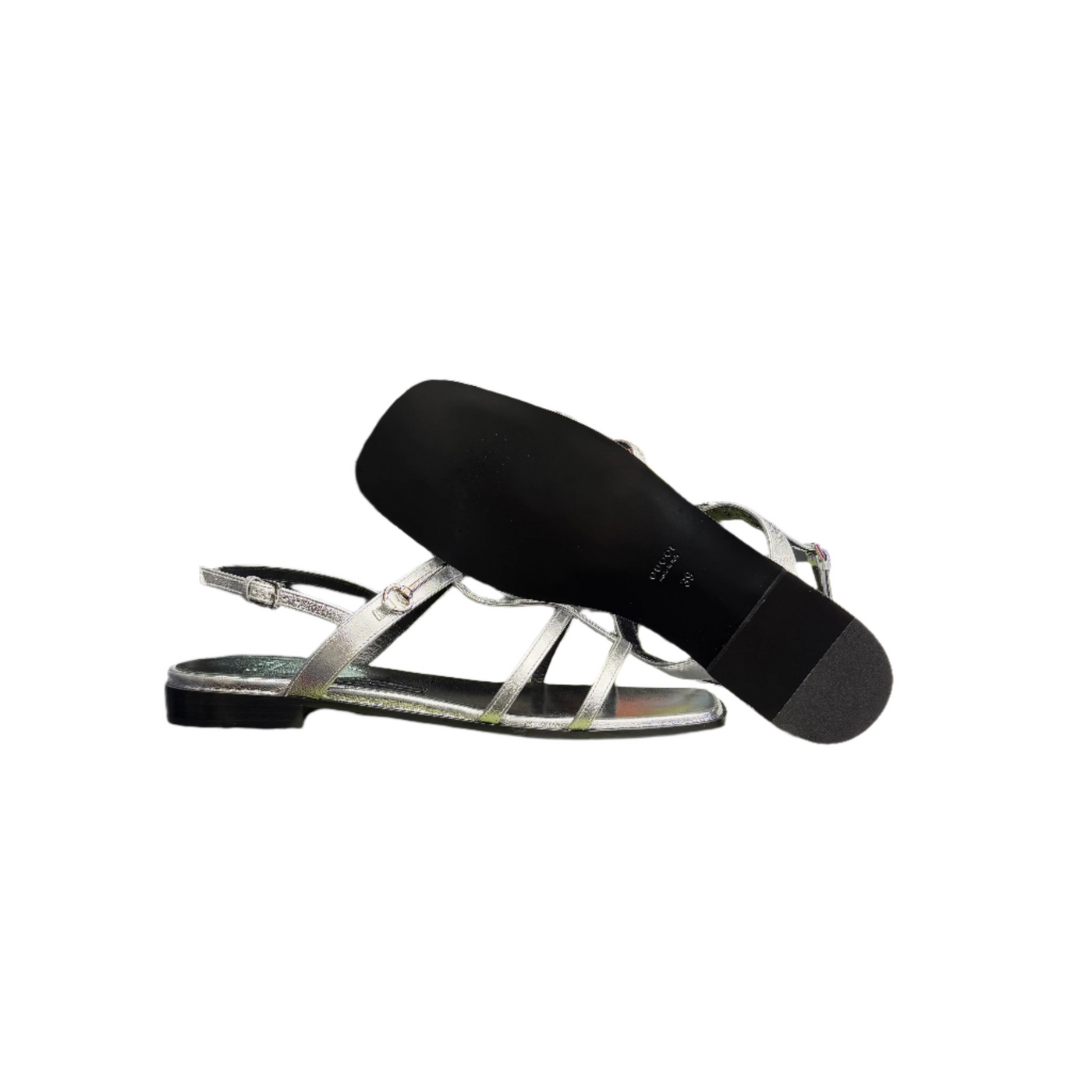 WMNS Gucci Horsebit Accent Leather T-Strap Sandals Silver