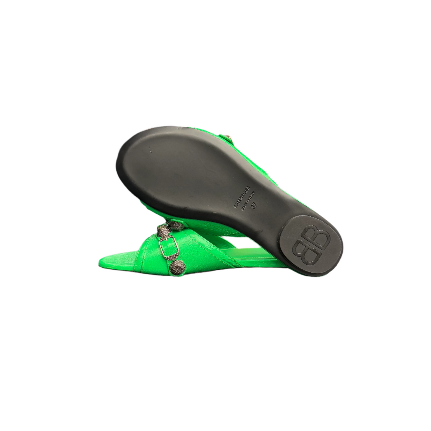 WMNS Balenciaga Leather Cagole Sandals Neon Green