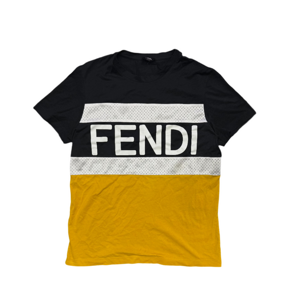 Fendi Perforated Paneled T-Shirt Black Yellow