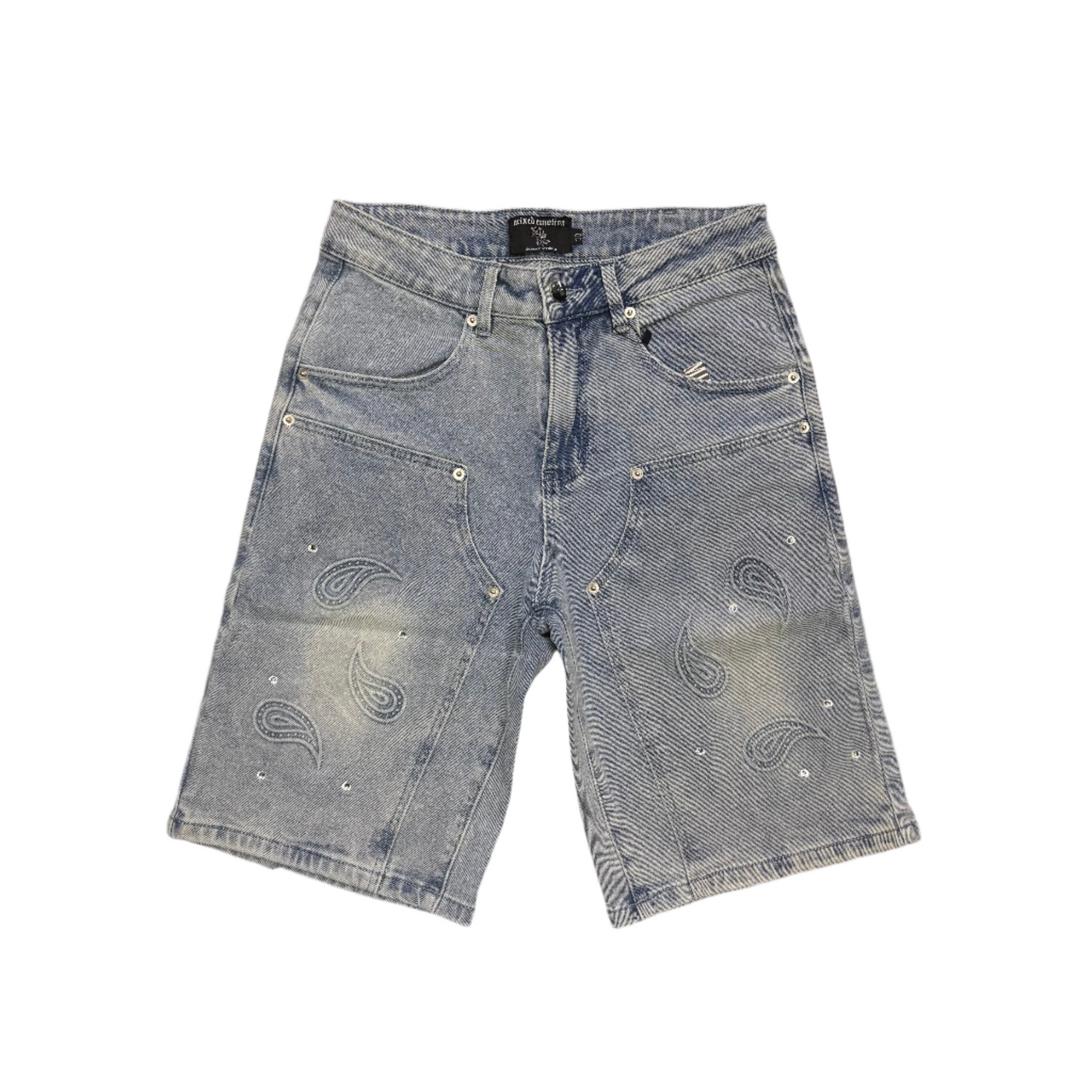 Mixed Emotion Paisley Denim Shorts Blue