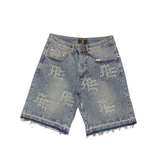 Mixed Emotion ME Rhinestone Shorts Blue