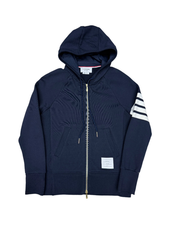Thom Browne Classic 4-Bar Zip up Cotton Hoodie Navy