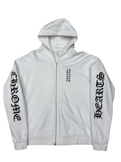 Chrome Hearts Vertical Logo Zip Up Hoodie White