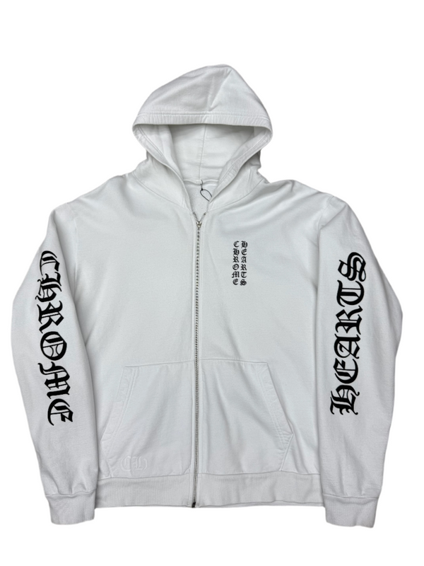 Chrome Hearts Vertical Logo Zip Up Hoodie White