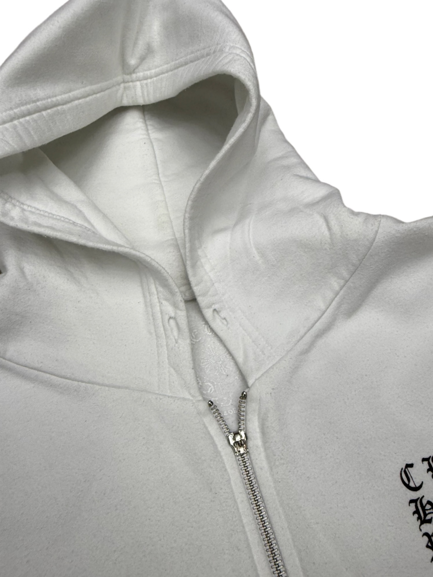 Chrome Hearts Vertical Logo Zip Up Hoodie White