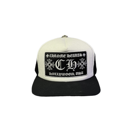Chrome Hearts CH Hollywood Trucker Hat Black White