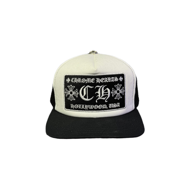 Chrome Hearts CH Hollywood Trucker Hat Black White