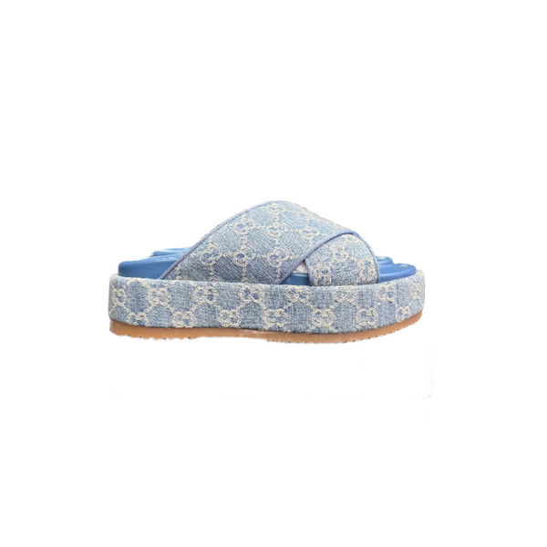 Gucci GG Platform Slide Sandal Light Blue Denim
