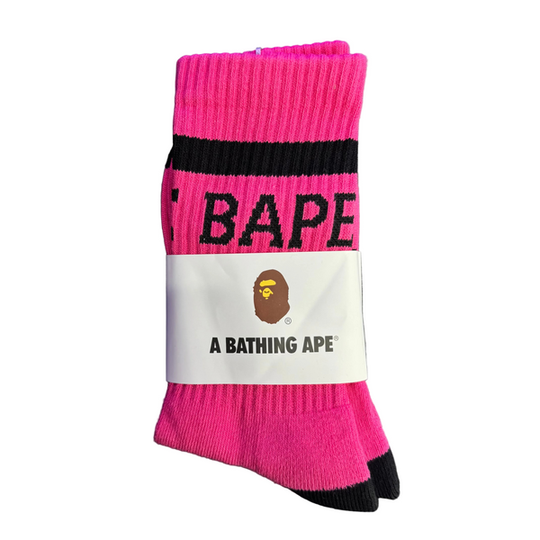 BAPE Stripe Logo Socks Pink Black