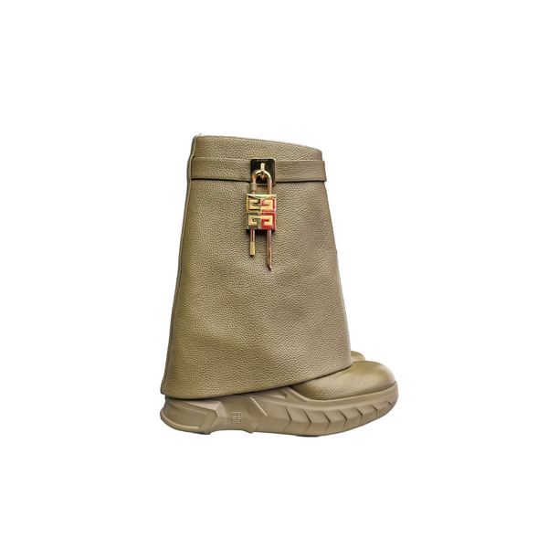 Givenchy Shark Lock Ankle Boots Biker Dark Khaki