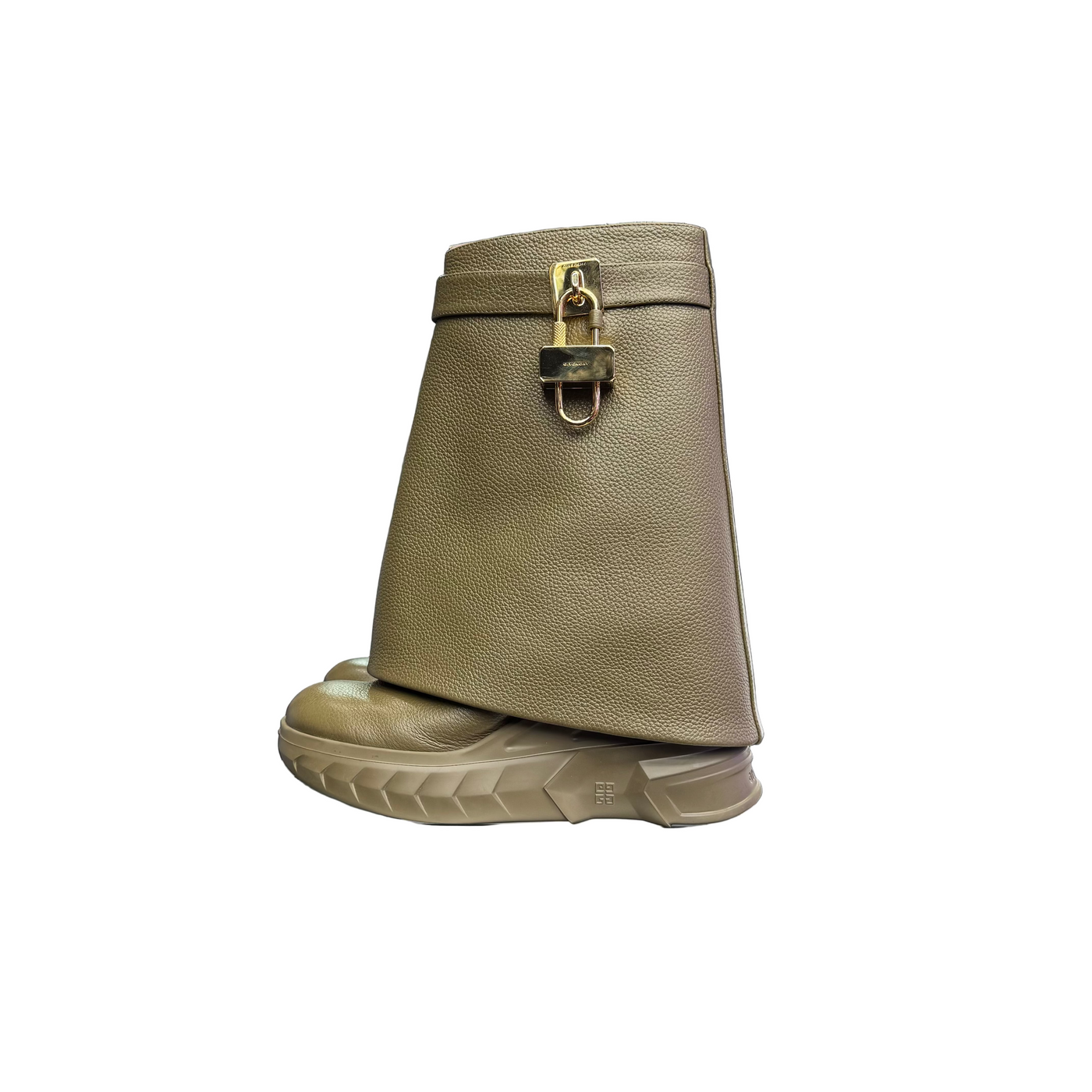 Givenchy Shark Lock Ankle Boots Biker Dark Khaki