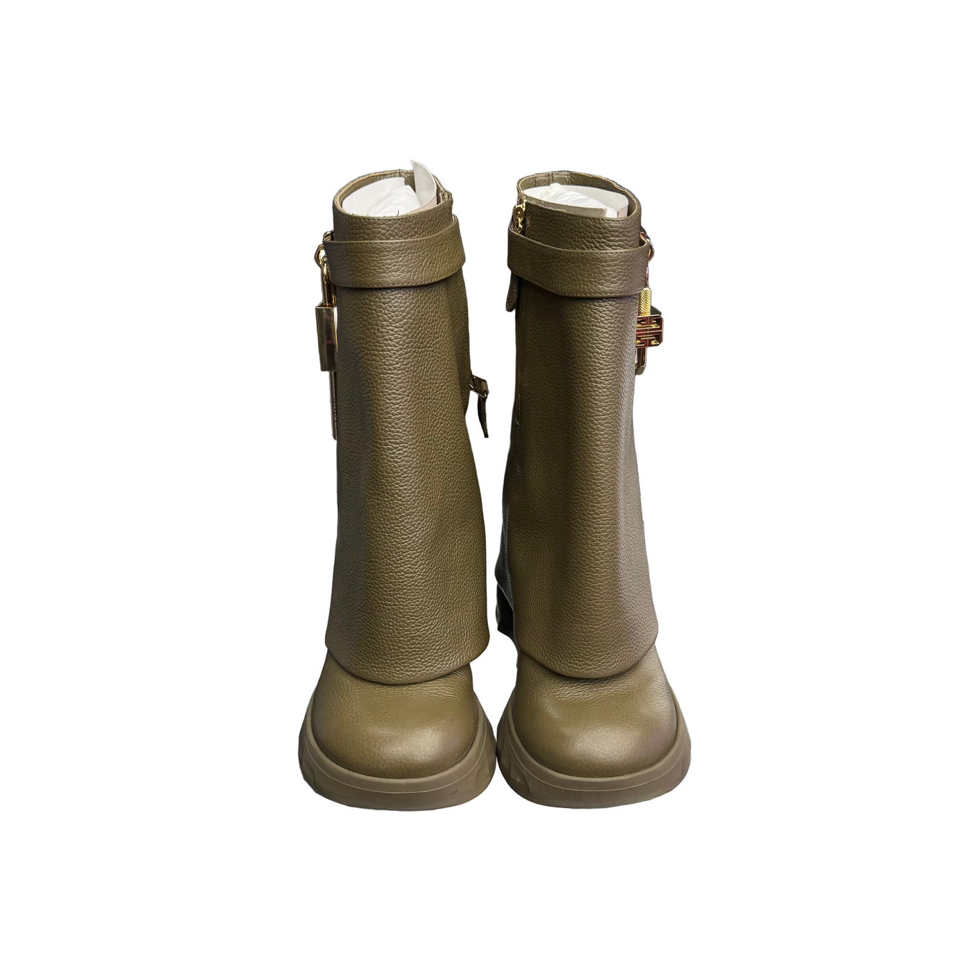 Givenchy Shark Lock Ankle Boots Biker Dark Khaki
