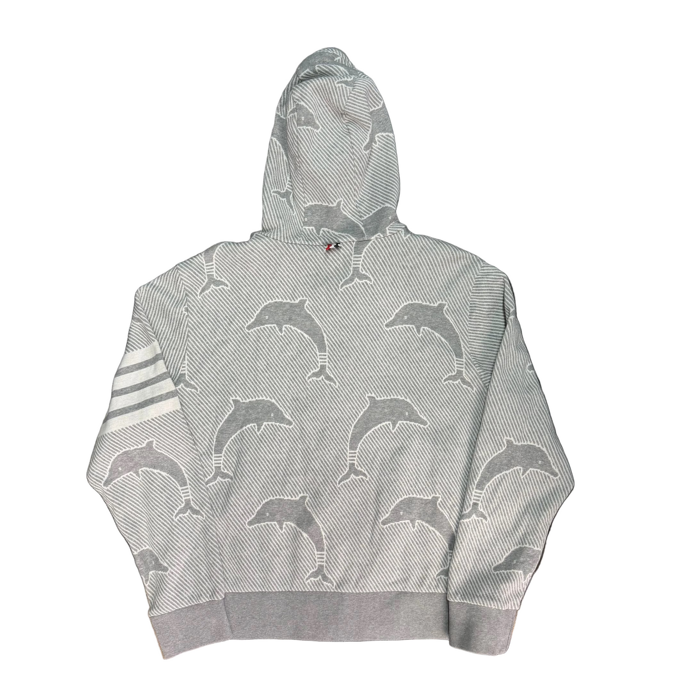 Thom Browne Dolphin Jacquard 4 Bar Zip Hoodie Light Grey
