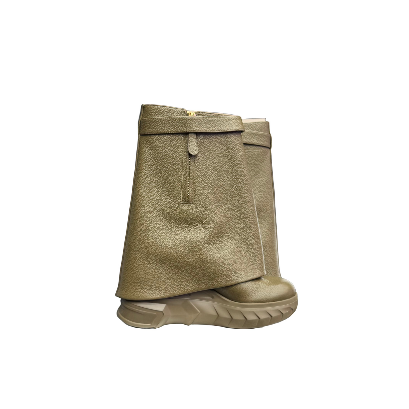Givenchy Shark Lock Ankle Boots Biker Dark Khaki
