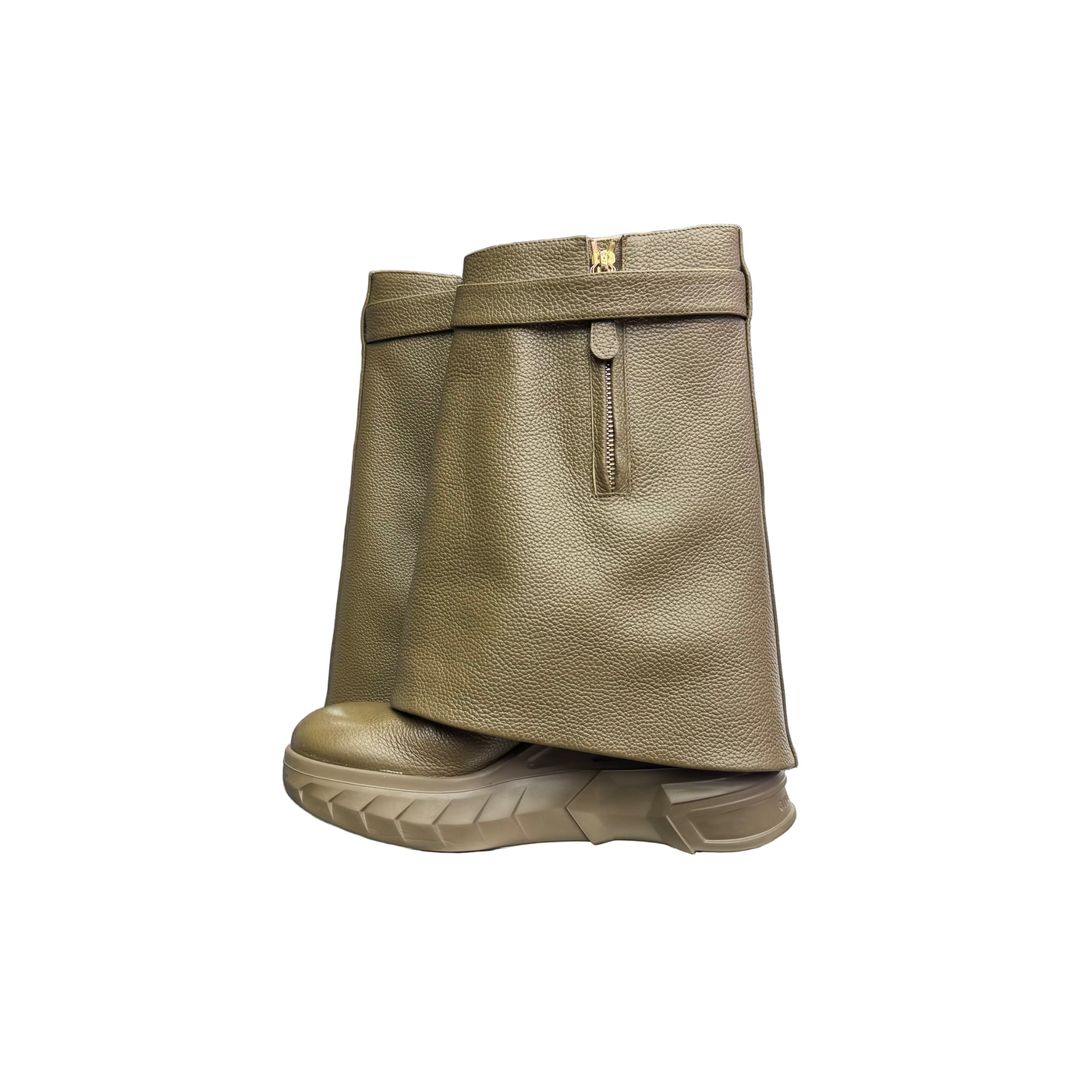Givenchy Shark Lock Ankle Boots Biker Dark Khaki