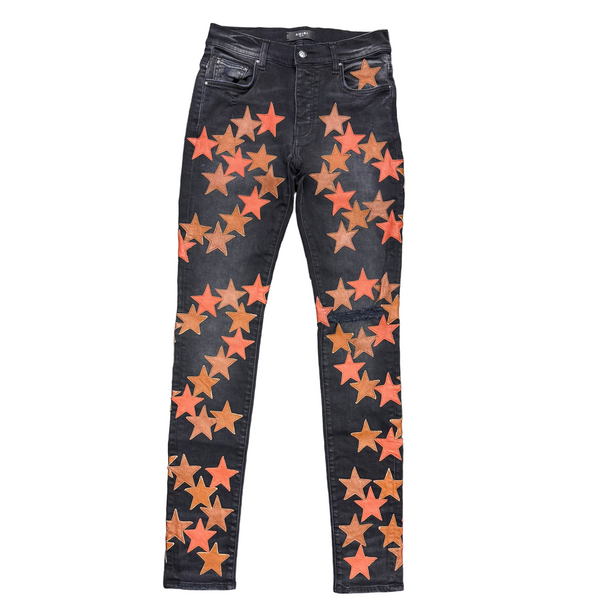 Amiri Chemist Leather Stars Jeans Black