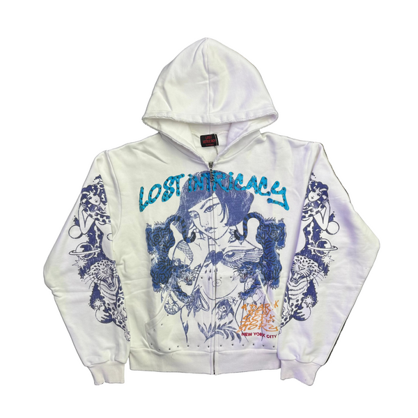 Lost Intricacy Twin Tigers Zip Up Hoodie Cream