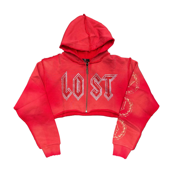WMNS Lost Intricacy Crop Zip Up Hoodie Red