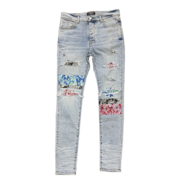 Amiri Pajama Art Patch Jeans Light Blue