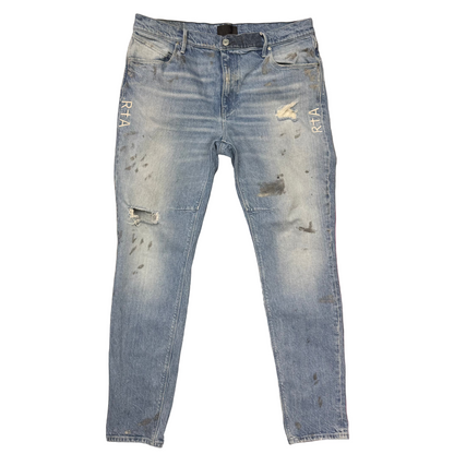 RTA Embroidered Distressed Jeans Blue