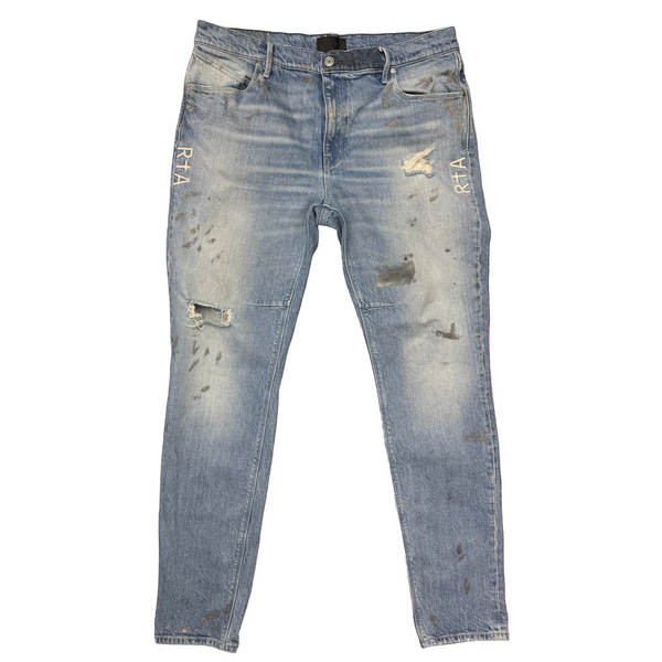 RTA Embroidered Distressed Jeans Blue