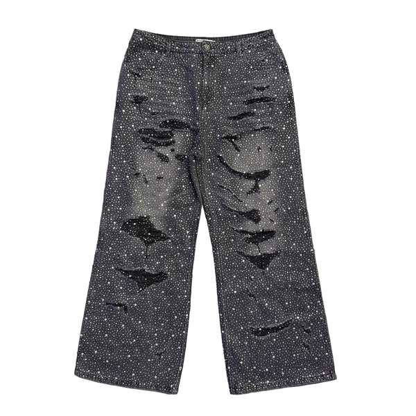 Vale Forever Crystal Rain Distressed Denim Jeans Black