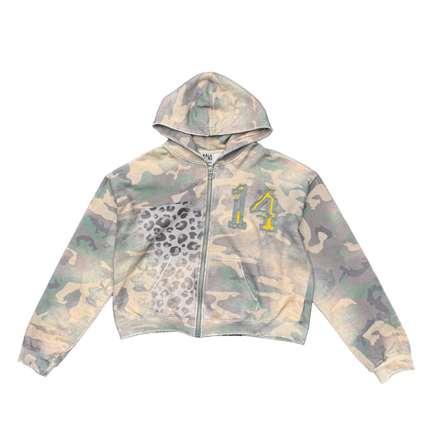 Vale Forever Cheetah Camo Zip up Hoodie Beige