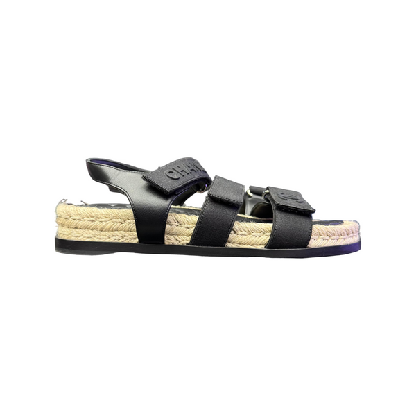 Chanel Stretch Fabric Lambskin CC Flat Sandals