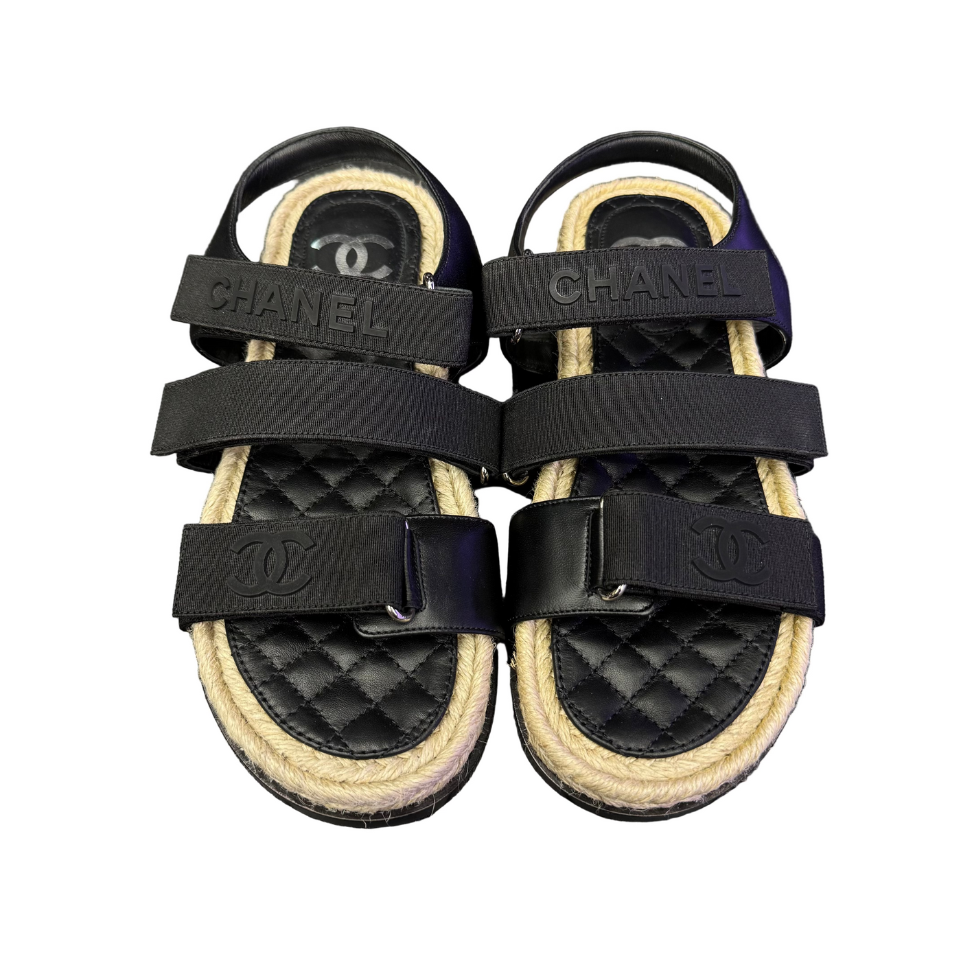 Chanel Stretch Fabric Lambskin CC Flat Sandals