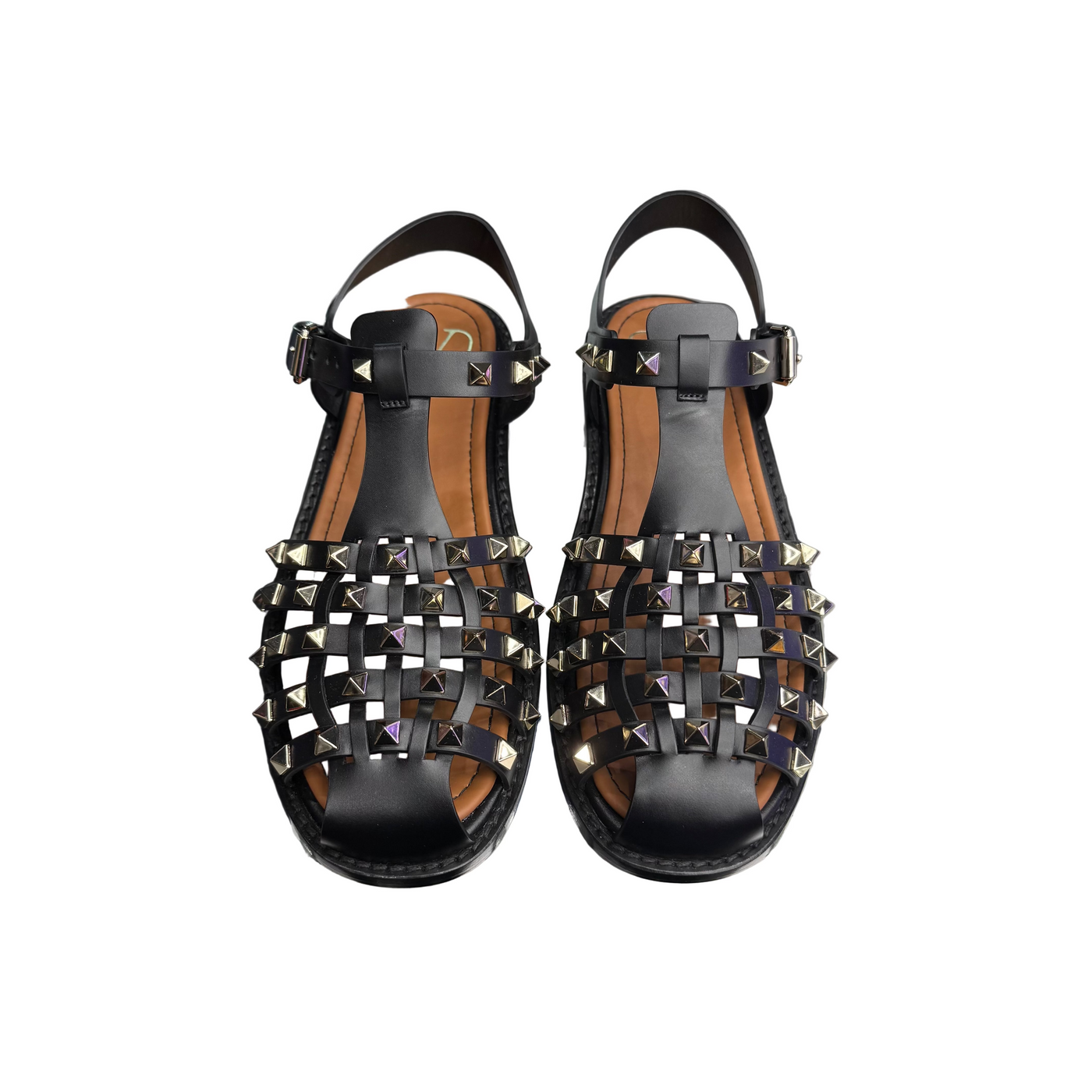 Valentino Leather Rockstud Fisherman Sandals Black