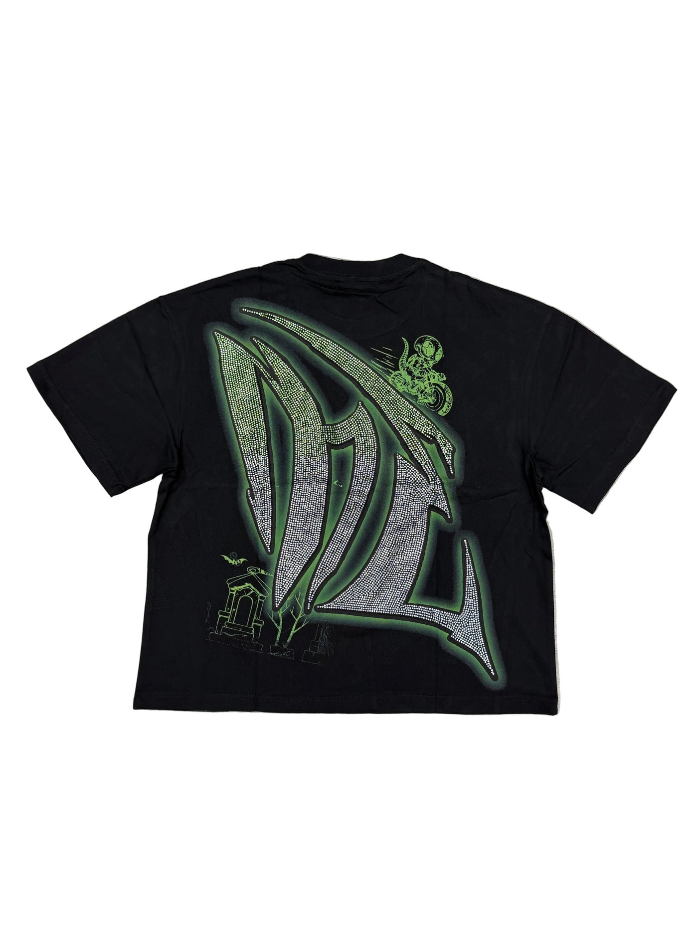 Mixed Emotion'Goblin' Rhineston Black & Green Tee