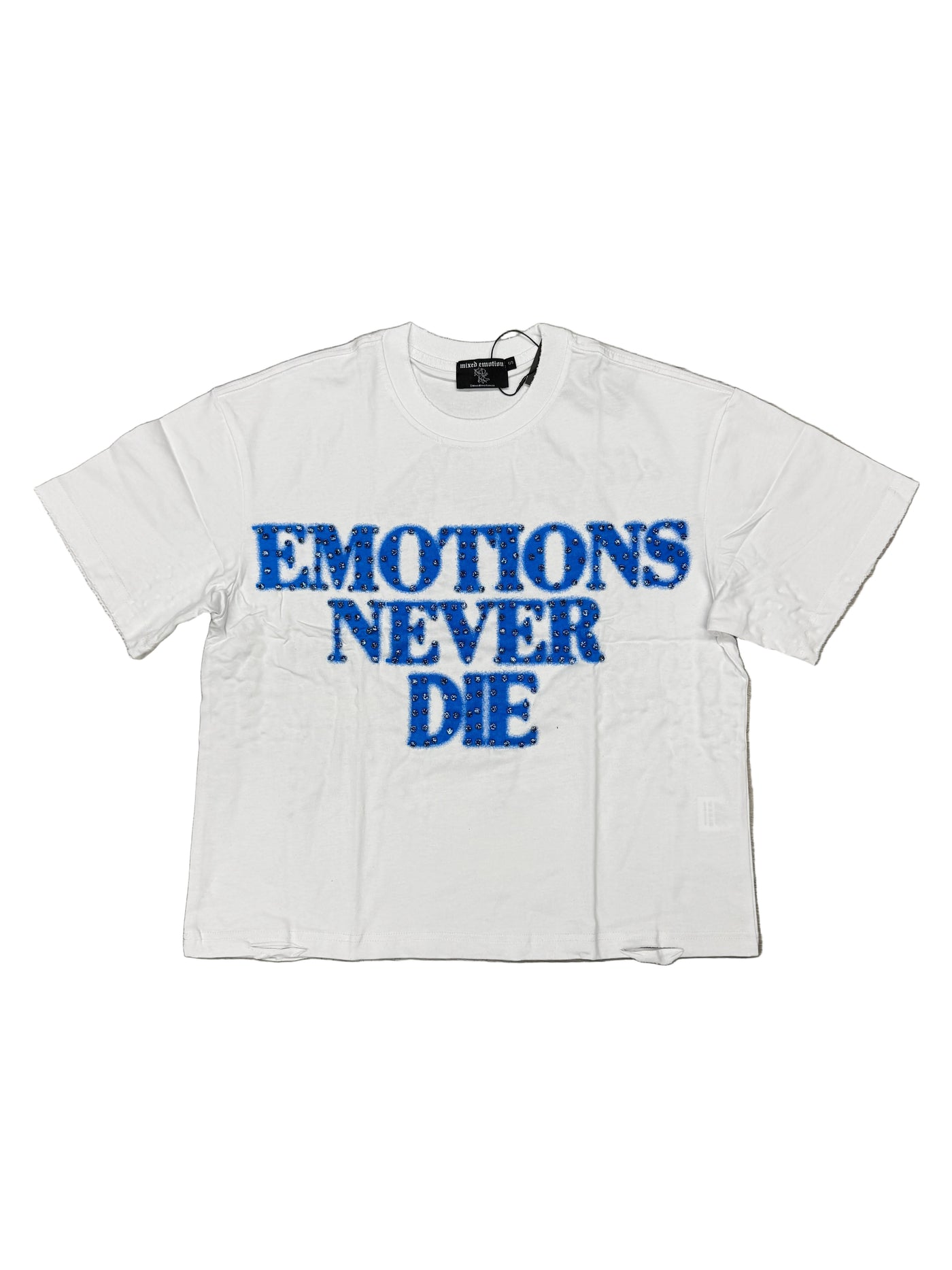 Mixed Emotions 'End' Rhinestone White & Blue Tee