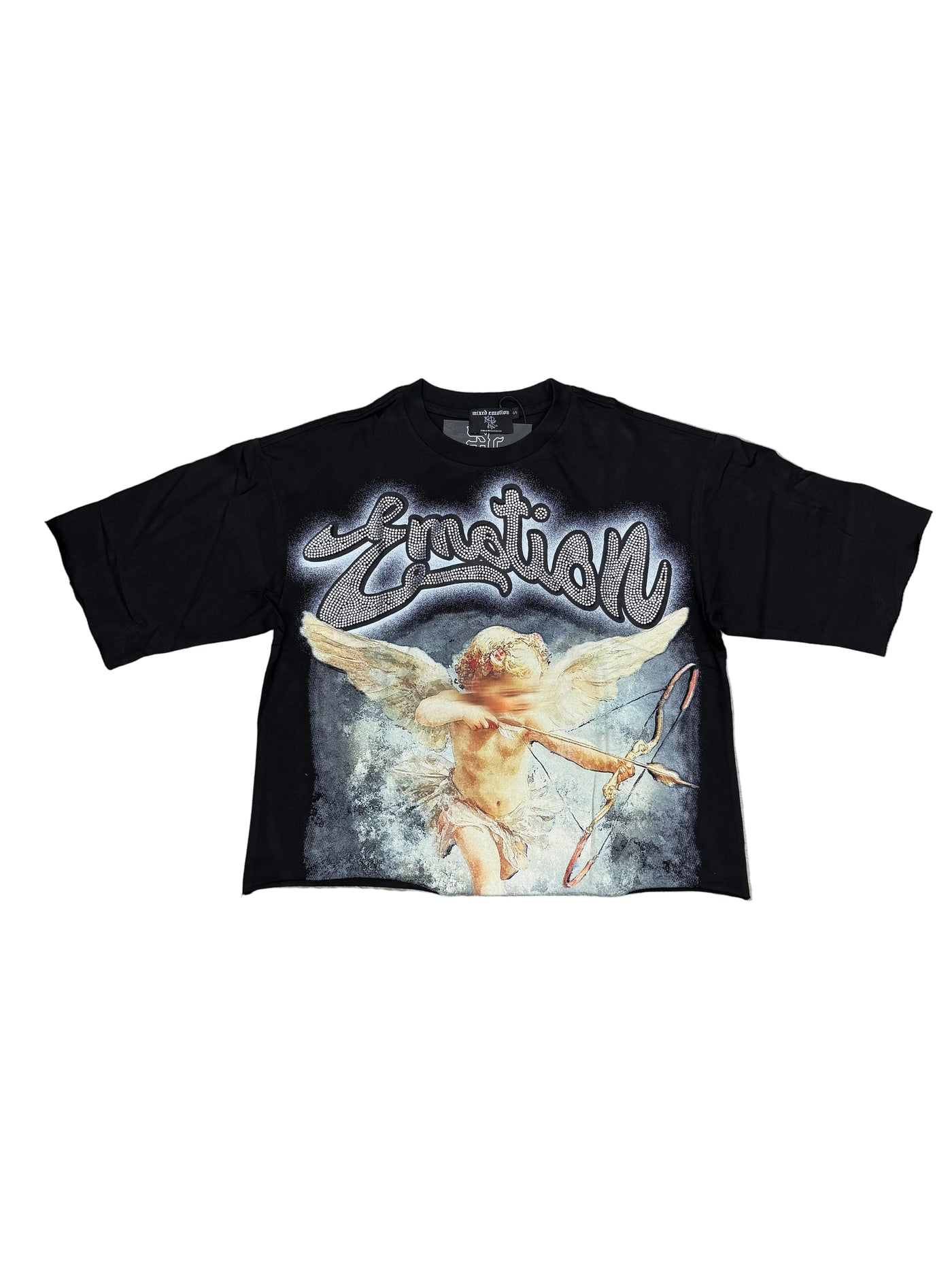 Mixed Emotions 'Cupid' Cropped Black Tee