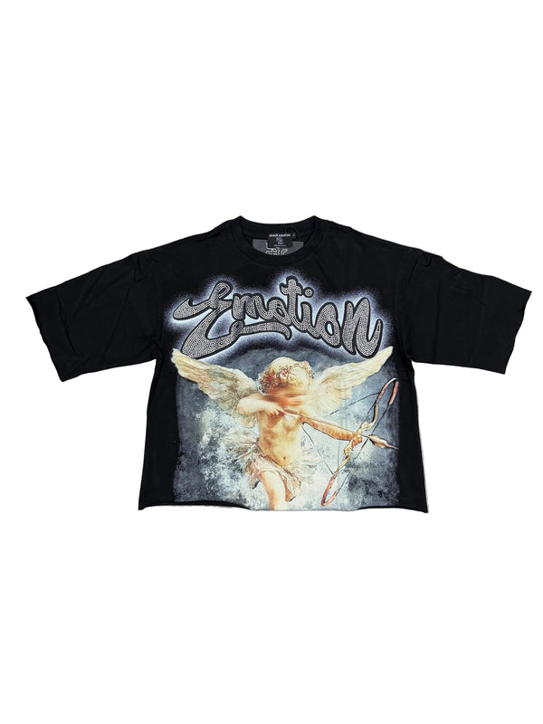 Mixed Emotions 'Cupid' Cropped Black Tee