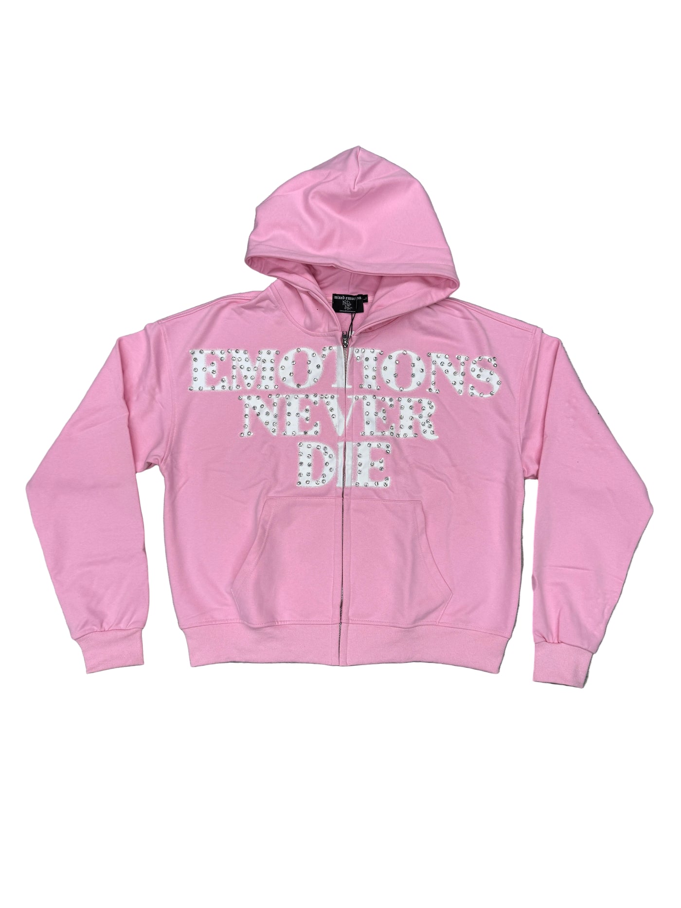 Mixed Emotions 'End' Pink Rhinestone Hoodie